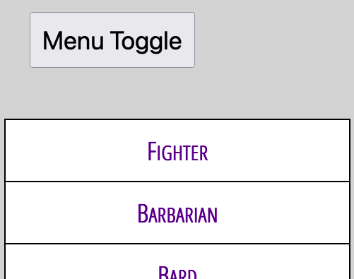 Example of open nav menu